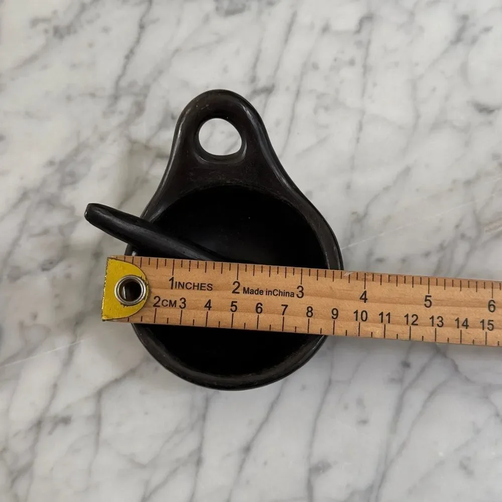 Spice Condiment Holder Black Clay Pot with Spoon